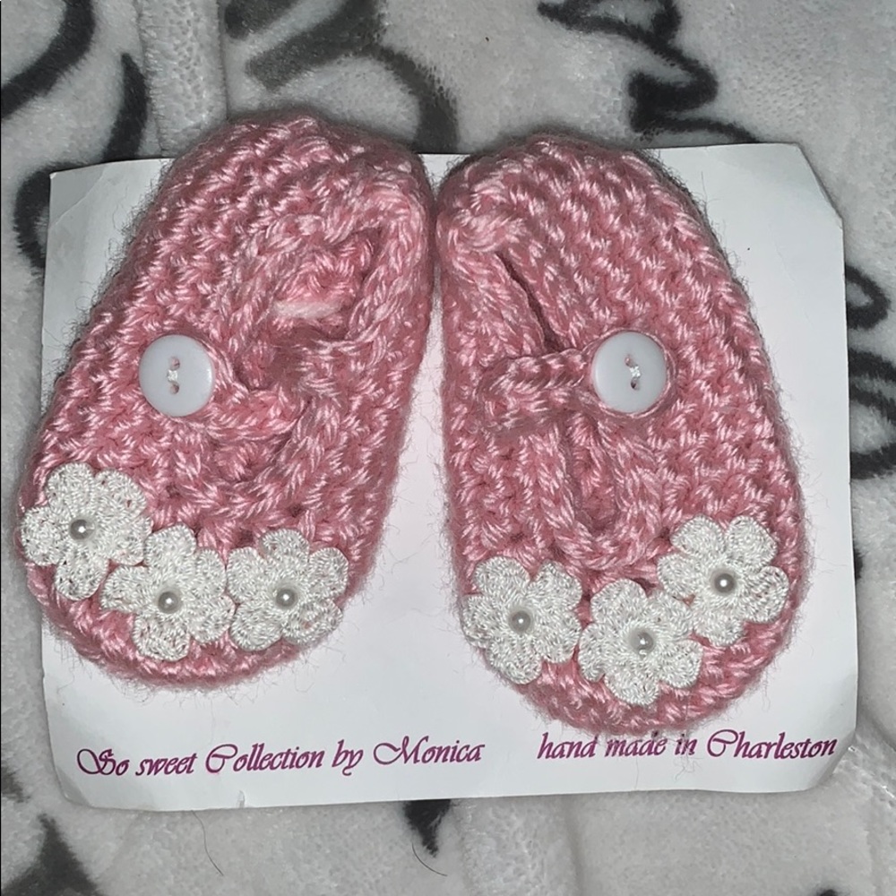 Pink little hand crochet slippers